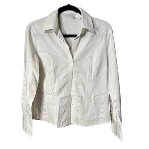 Worthington Women’s White Pinstripe Stretch Long Sleeve Dress Shirt Sz 6